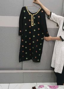 Elegant Black Kurta Set with Red Dupatta