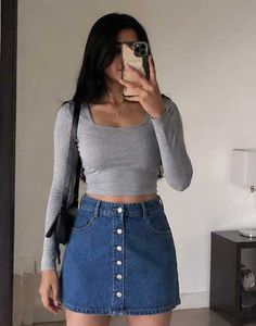 H&amp;M Button-Front Denim Mini Skirt