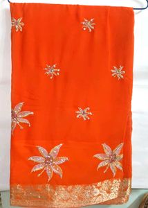 Orange Floral Embroidered Saree