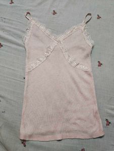 Pink Lace Trim Cami Top