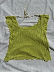 Lime Green Cropped Knit Top