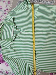 Green Striped Button-Up Shirt