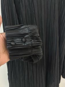 Black Pleated Button-Down Shirt