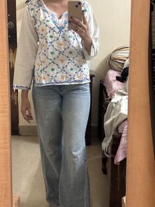 Embroidered White Kurta