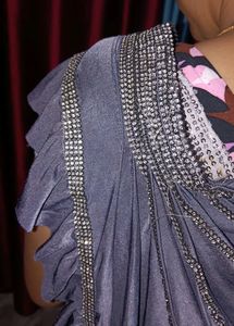 Silver And Grey Colour Ready To Wear Saree