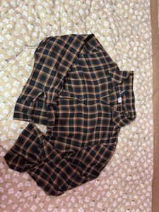 Brown &amp; Black Plaid Cropped Shirt