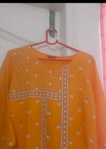 W Yellow Embroidered Kurti Set