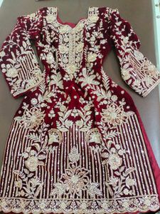 Elegant Maroon Velvet Lehenga Choli