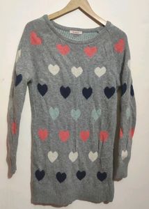 Light Grey Heart Print Woolen Top Like Sweater