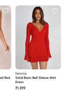 Chic Red Ruched V-Neck Dress