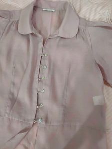 Sheer Puff Sleeve Button-Up Blouse