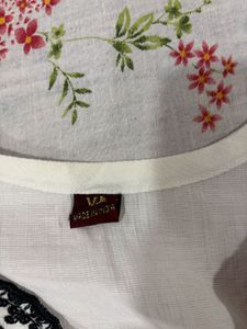 White Kurta with Black Floral Embroidery