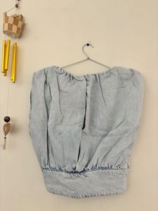 Zara Denim Puff Sleeve Top
