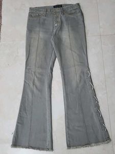 Exported Grey Flare Jeans+  Lace-Up Detail on b