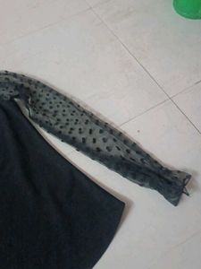 Chic Black Sheer Polka Dot Sleeve Top