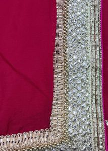 Embellished Magenta-red pure chiffon saree blouse