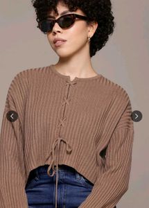 ROADSTERS Ribbed Lace-Up Crop Sweater