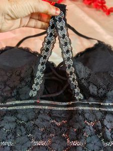 Black Lace Bralette with Rhinestones