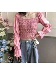 Chic Pink Square Neck Puff Sleeve Top
