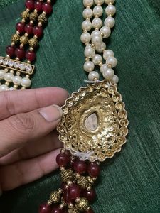 Elegant Pearl and Ruby Necklace Set