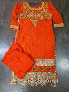 Stunning Orange Embroidered suit