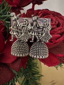 2 Combo Exquisite Oxidized Silver Jhumkas with Dan
