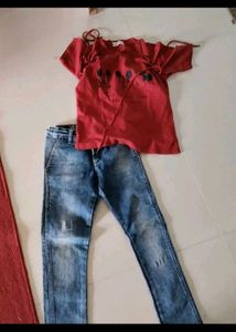 Red Mickey Mouse Top &amp; Blue Jeans Set