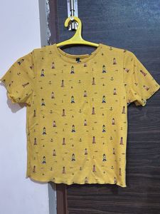 Yellow Lighthouse Print Cropped Top
