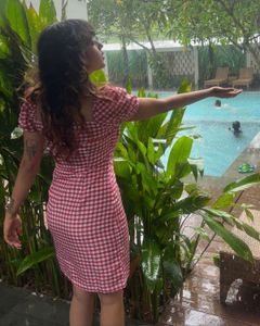 Red Gingham Puff Sleeve Dress