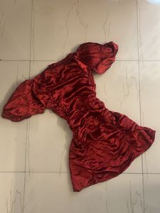 cherry red satin ruched mini dress