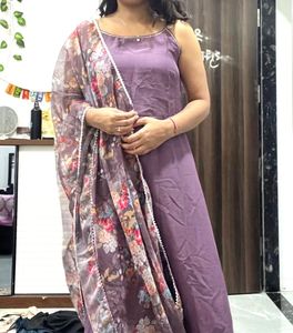 Elegant Purple Kurta Set with Floral Dupatta