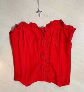 Vibrant Red Ruffled Strapless Top