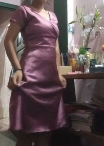 Satin V-Neck Wrap Dress