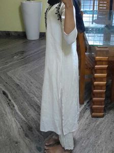 Embroidered Cream Kurta Pant Set