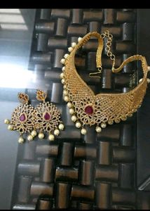 CZ Exquisite Pearl &amp; Ruby Necklace Set