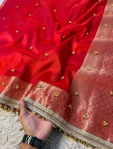Exquisite Red &amp; Gold Brocade Saree