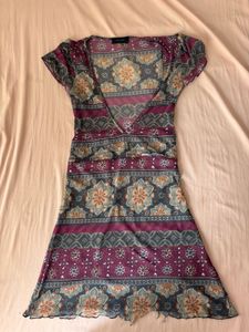 Y2k Boho Floral V-Neck Sheer Top/ dress