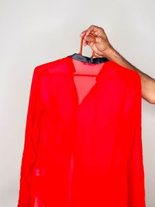 Red Sheer Button-Down Top