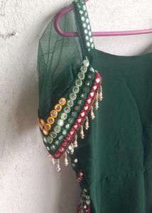 Embellished Green Kurta Set with Sharara Pants