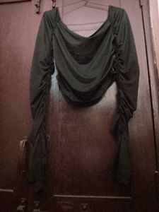 black Ruched Long Sleeve Top
