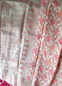 Peach Organza Brasso Saree