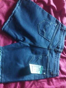 Blue Denim Shorts with Frayed Hem