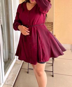 Maroon Flare Dress with Belt ❤️🔥