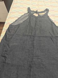 Striped Button-Up Blouse with Denim top