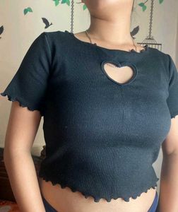 Heart Cutout Black Crop Top