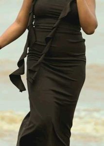 Elegant Brown Ruffled Midi Dress