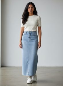 Light Wash Denim Maxi Skirt