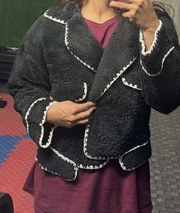 Fuzzy Black & White Trim Jacket