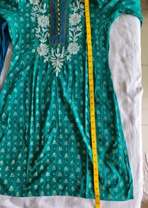 Teal Printed Kurta set with Embroidery