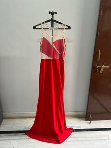 Red Embellished Backless Maxi Dress